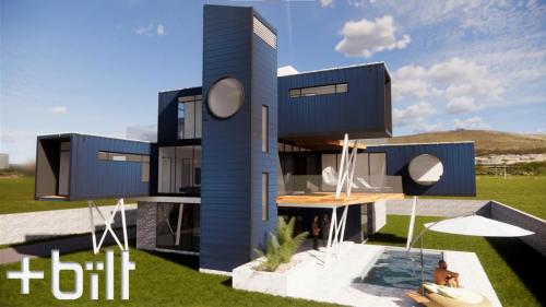 Multi-level container home with various systems & materials (Brick & mortar, Steel infrastructure & Containers). 